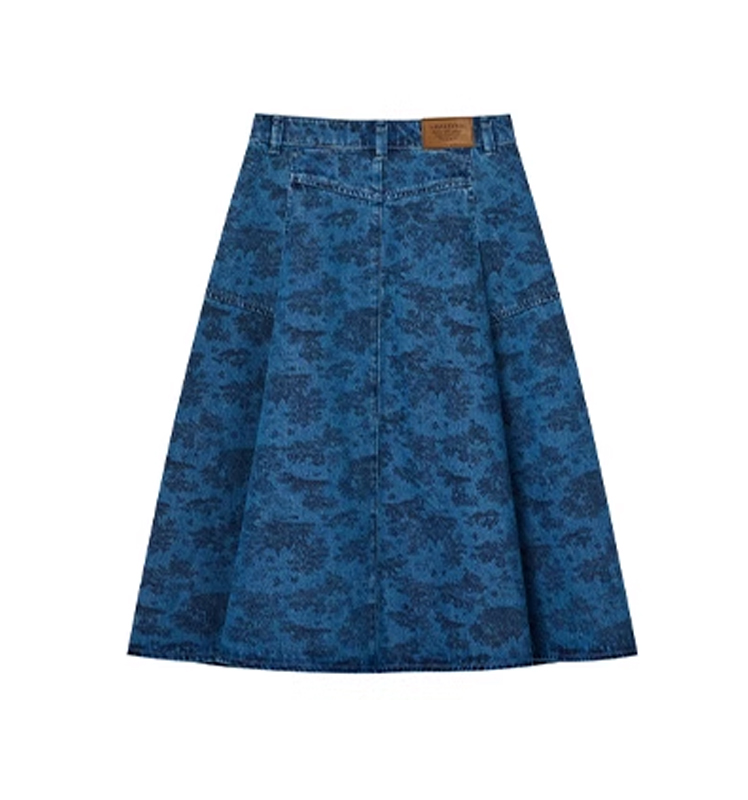 Hazzys哈吉斯2025秋季新品女时尚裙子印花牛仔中长裙