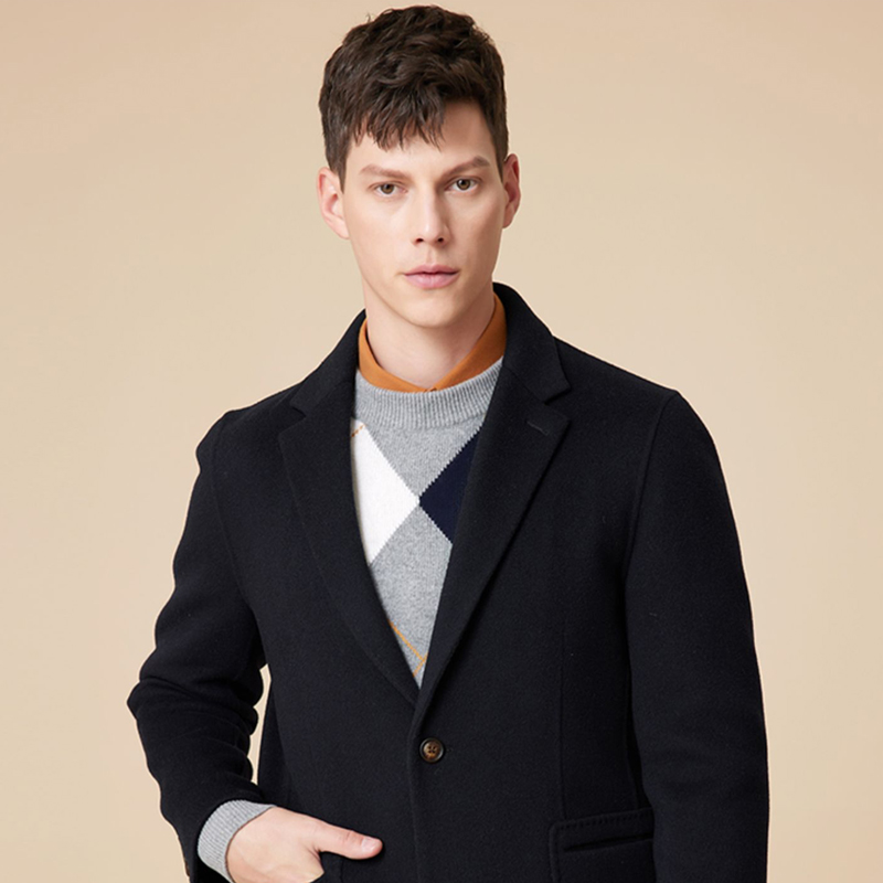 冬季新品男士中长款毛呢大衣韩版商务休闲羊毛外套男