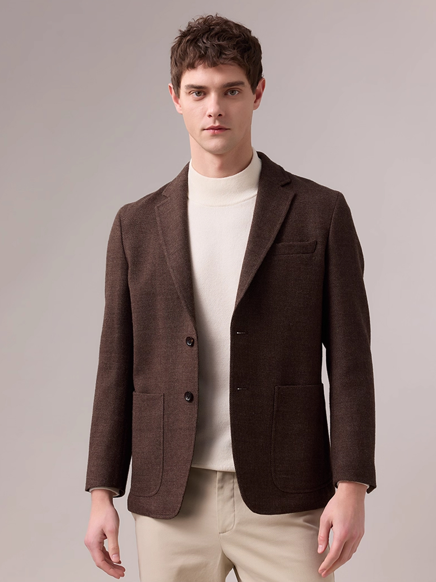 HAZZYS哈吉斯2025秋季新品男绵羊毛休闲西服外套上衣