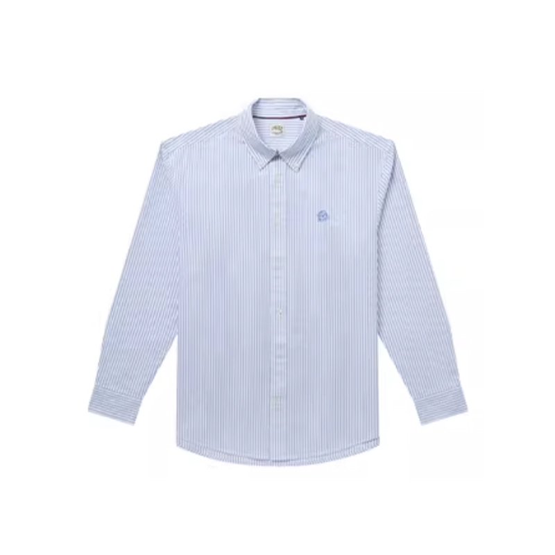 Hazzys哈吉斯男春季牛津纺长袖棉质上衣条纹通勤衬衫