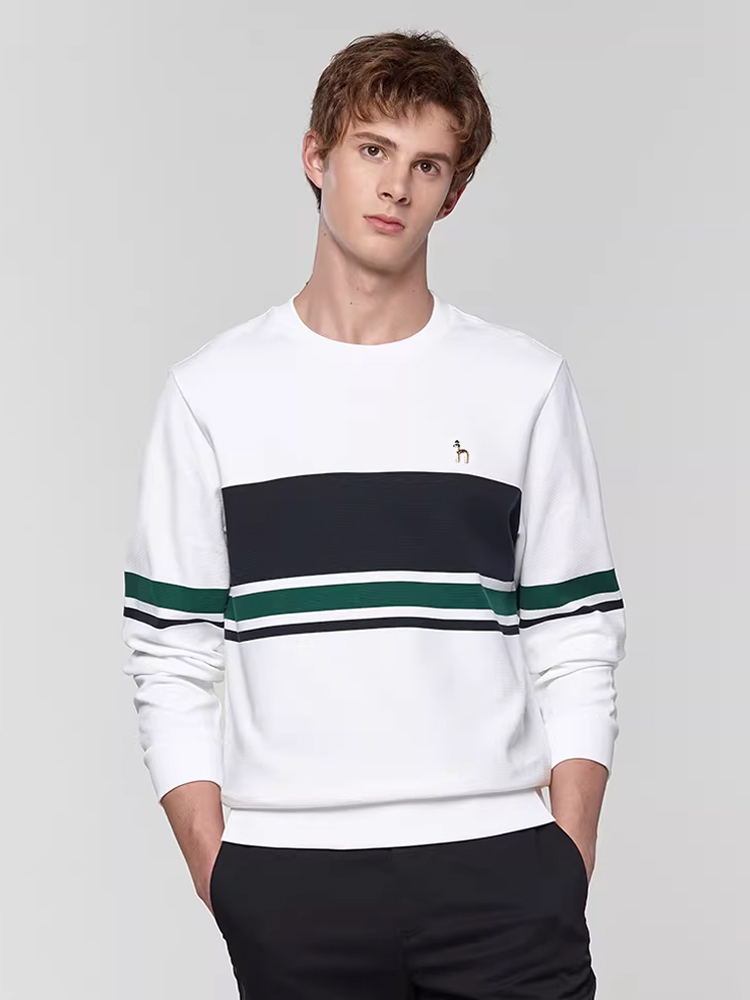 Hazzys哈吉斯春款男装休闲圆领长袖T恤卫衣撞色上装