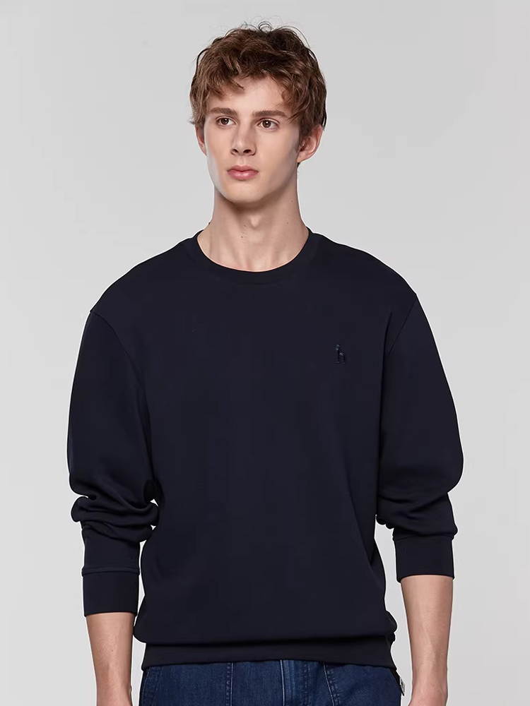 Hazzys哈吉斯春季男装休闲时尚套头圆领通勤卫衣上装