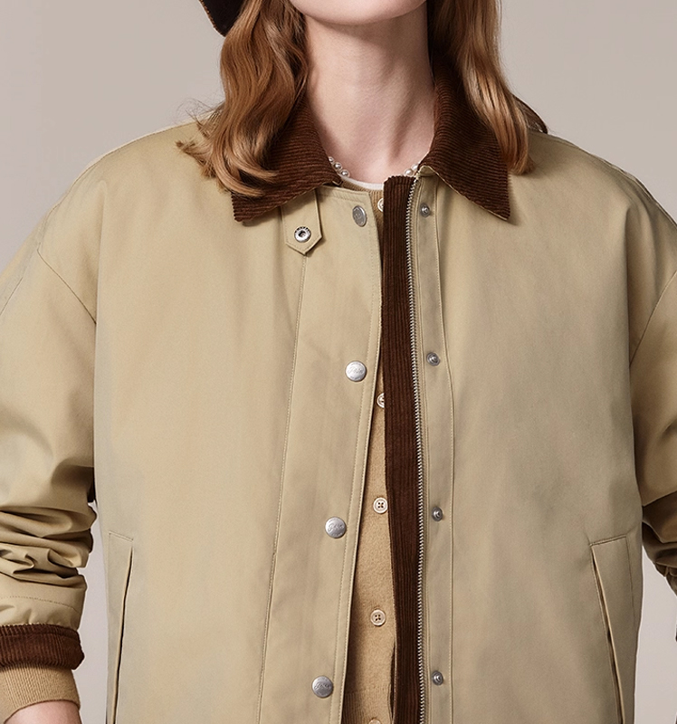 Hazzys哈吉斯拼接领夹克女时尚休闲宽松巴恩风外套