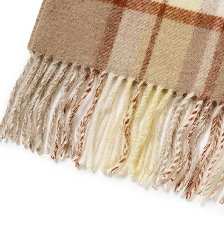 2025秋季新款女士撞色格纹羊毛保暖围巾女AAOS1FCC003 驼色CM 00