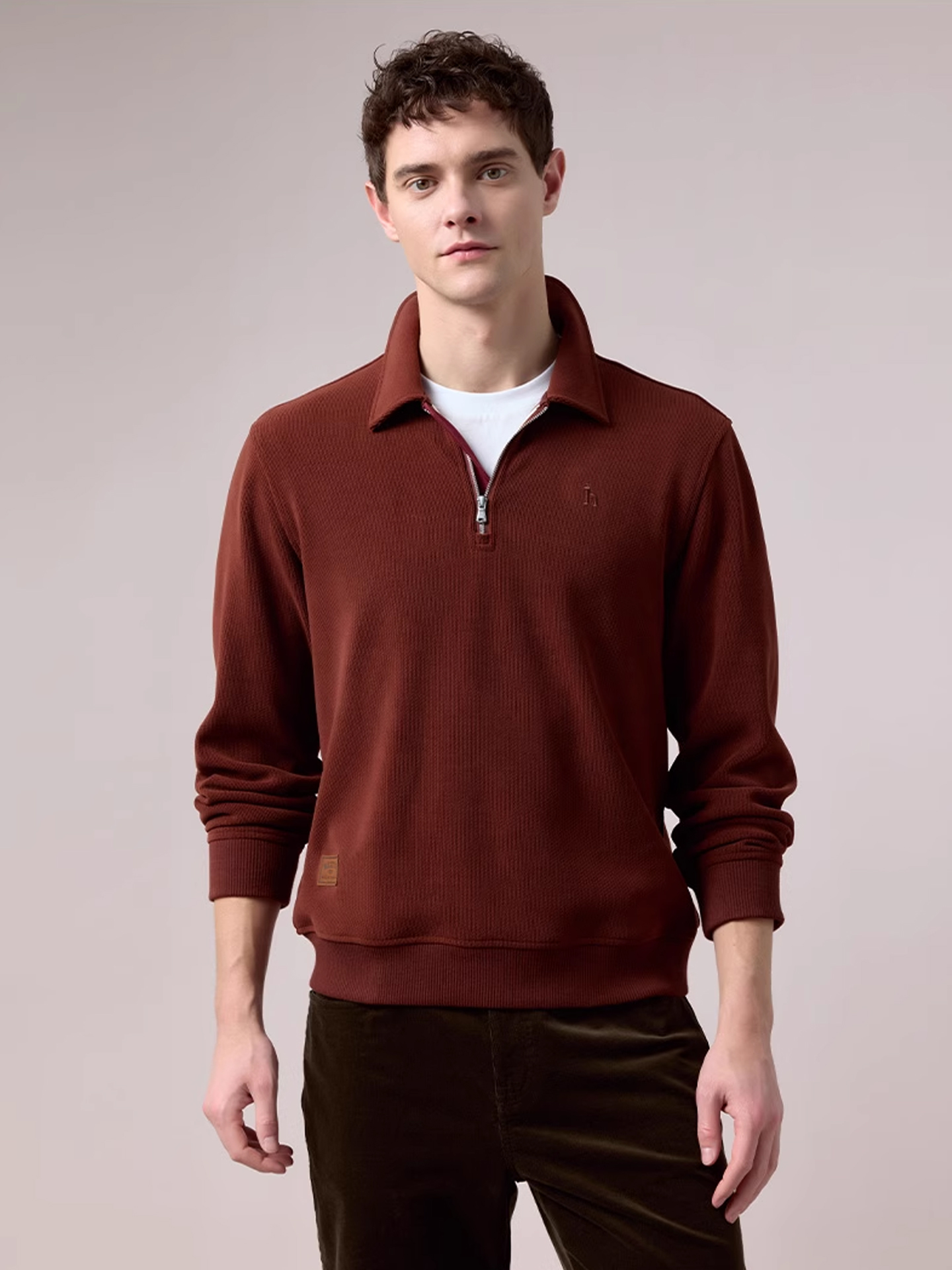 HAZZYS哈吉斯2025秋季新品男翻领拉链半开襟卫衣上衣