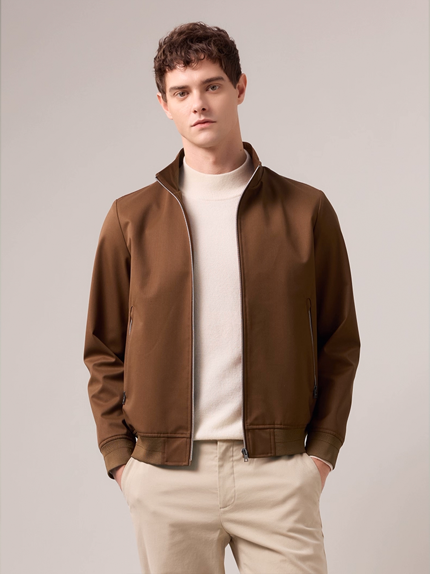 HAZZYS哈吉斯2025秋季新品男装夹克休闲立领外套上衣