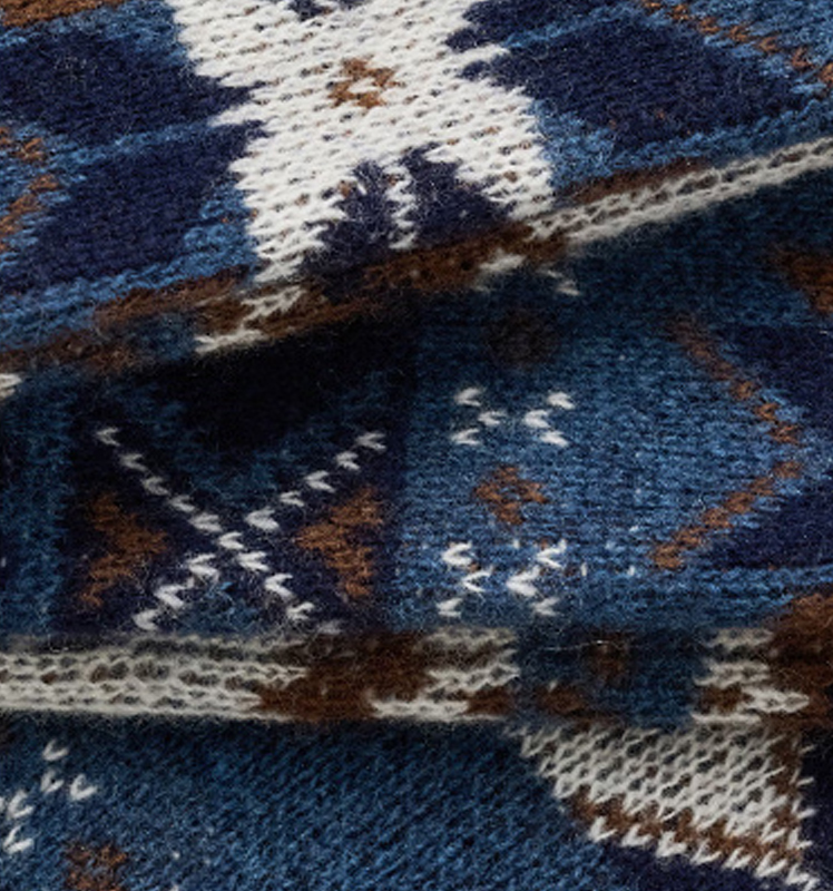 2025秋季新款菲尔岛图案撞色提花针织羊毛围巾男AAOZ1MCD044 墨水蓝IL 均码