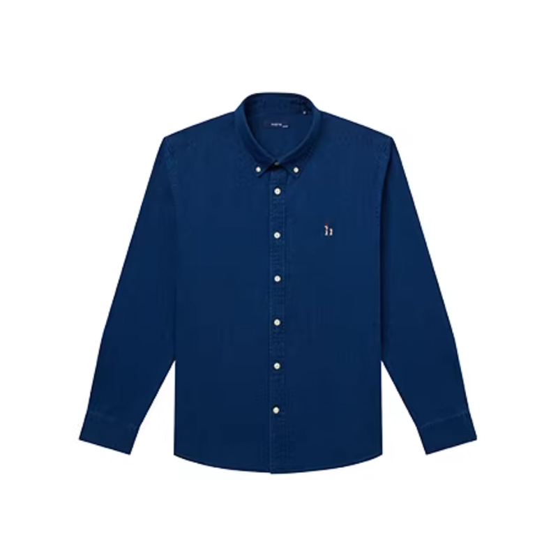 Hazzys哈吉斯男装春季经典合体蓝色牛仔衬衫复古休闲纯棉长袖上衣