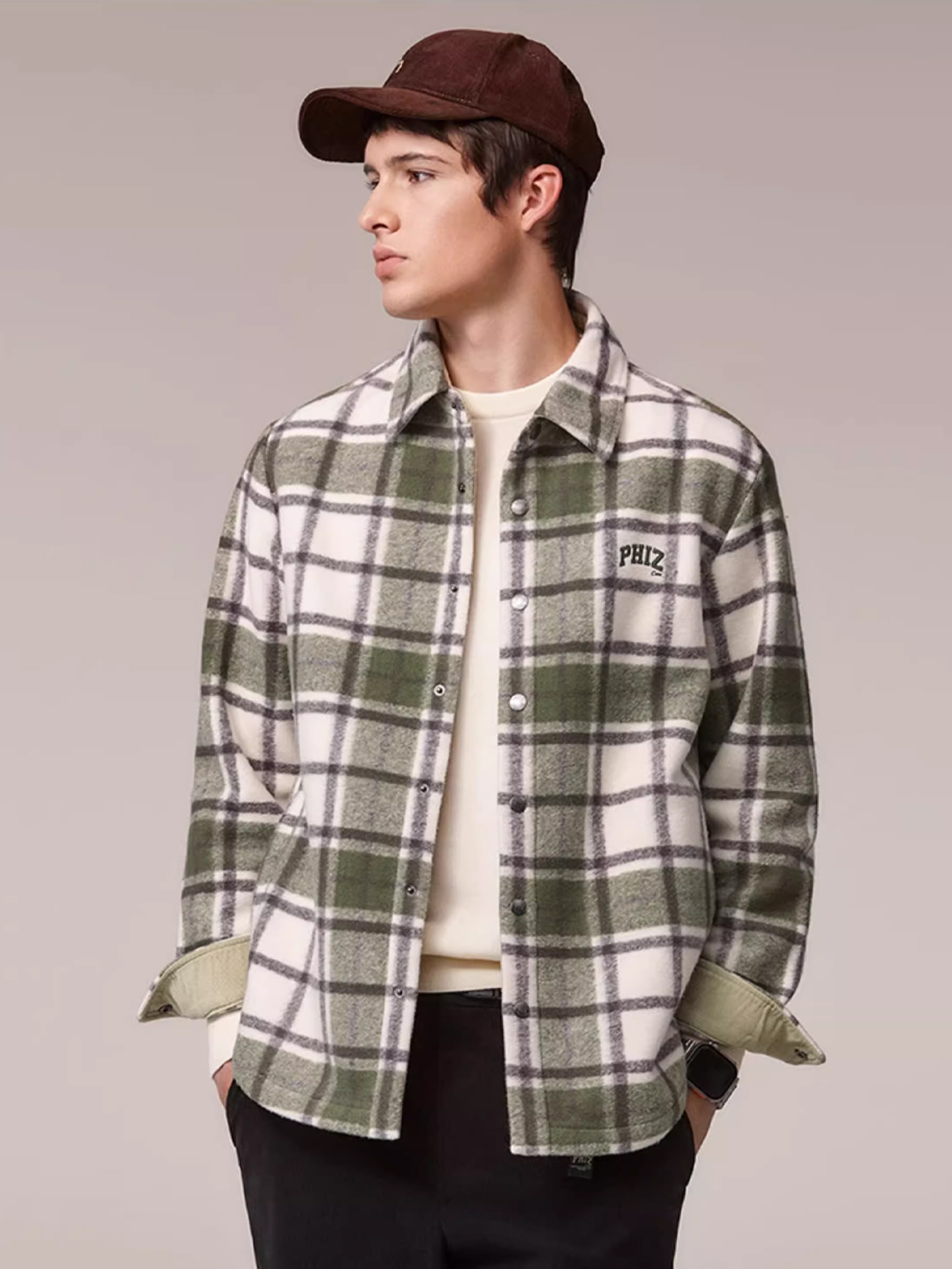 Hazzys哈吉斯宽松休闲男士格子衬衫挺括通勤上衣外套