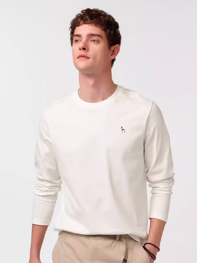 HAZZYS哈吉斯春夏男士休闲长袖上衣纯色圆领纯棉通勤T恤卫衣上装