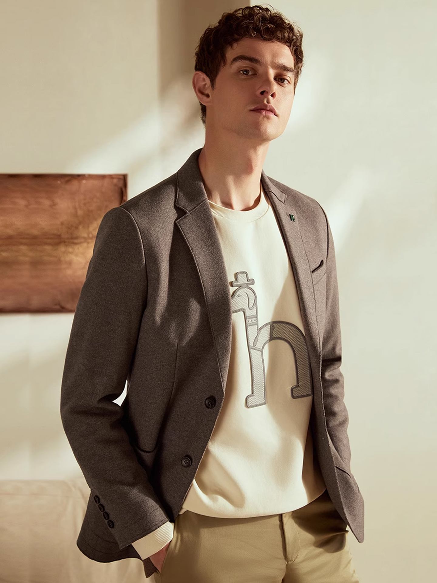 【羊毛混纺】Hazzys哈吉斯秋冬上衣男保暖外套商务休闲单西