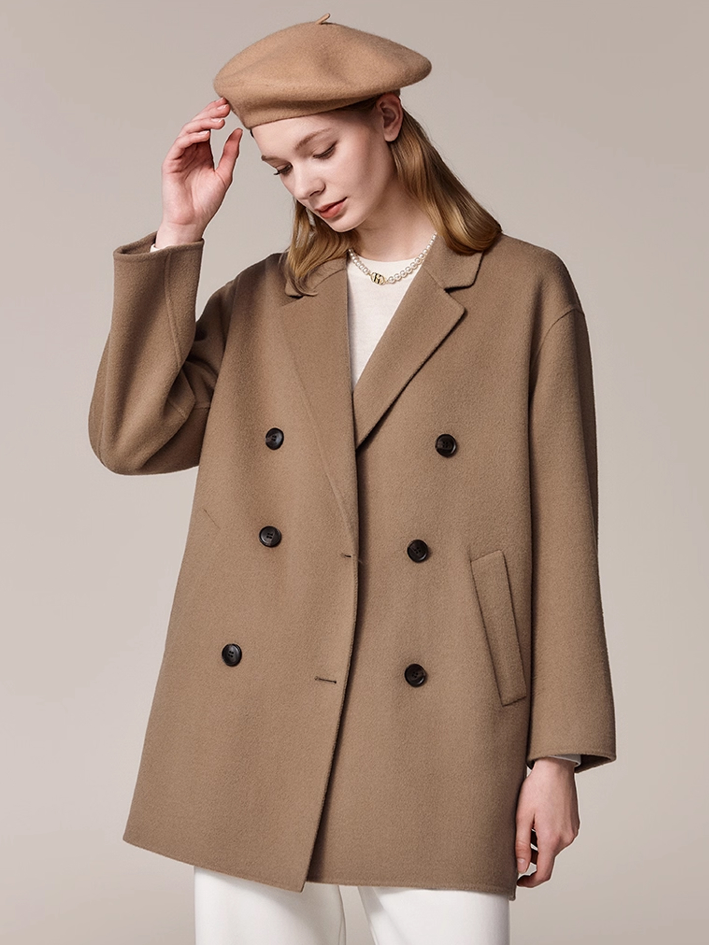 Hazzys哈吉斯中长款宽松大衣女士英伦风休闲时尚外套