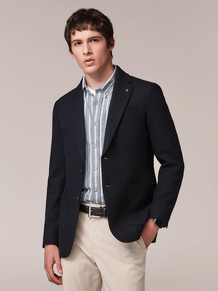 Hazzys哈吉斯秋季休闲时尚单西两粒扣西装外套男羊毛西服商务上衣