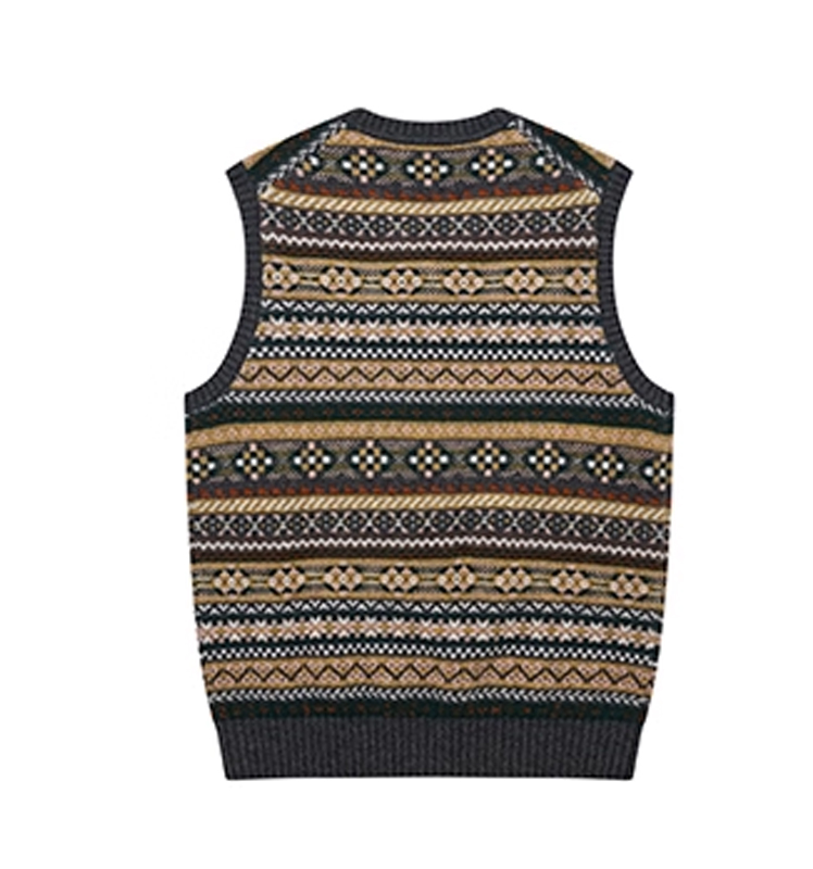 【张晚意明星同款】HAZZYS哈吉斯2025冬季新品男士费尔岛羊毛背心