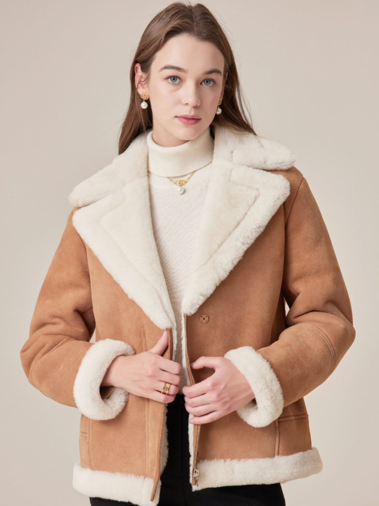 2022冬季新款女士皮衣气质羊毛革外套女
