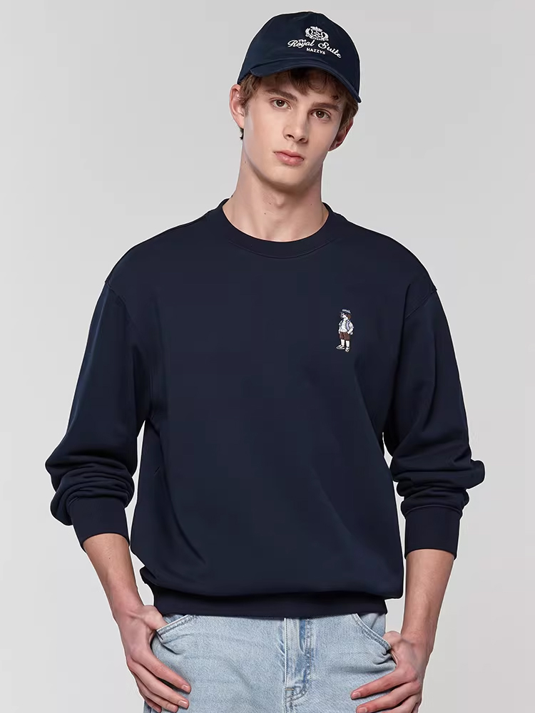 Hazzys哈吉斯春季男款休闲时尚圆领上衣通勤卫衣上装