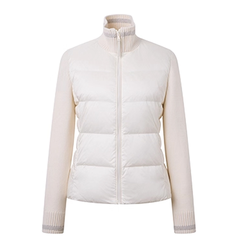 Hazzys哈吉斯羽绒服女秋冬休闲通勤保暖立领鹅绒轻薄毛织拼接外套