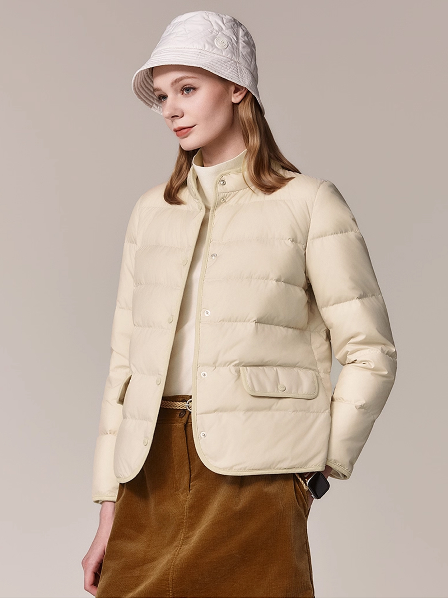 Hazzys哈吉斯轻薄羽绒服女秋冬时尚休闲复古鹅绒通勤保暖包边外套