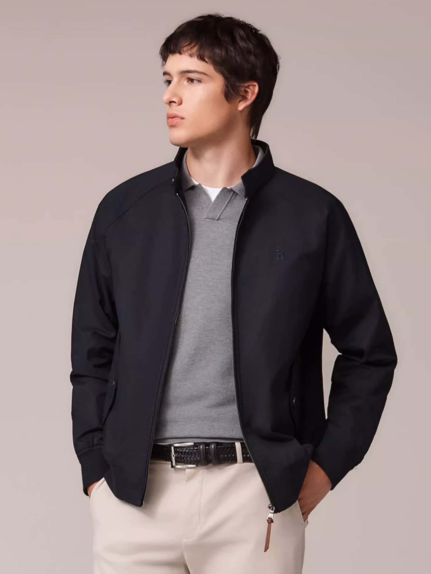 HAZZYS哈吉斯秋季休闲保暖外套通勤简约哈灵顿夹克挺阔纯色男上衣