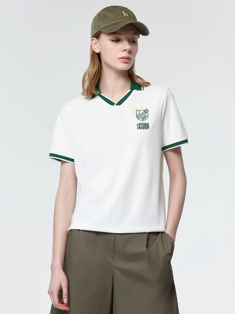 Hazzys哈吉斯短袖POLO女夏季吸湿速干运动撞色翻领T恤