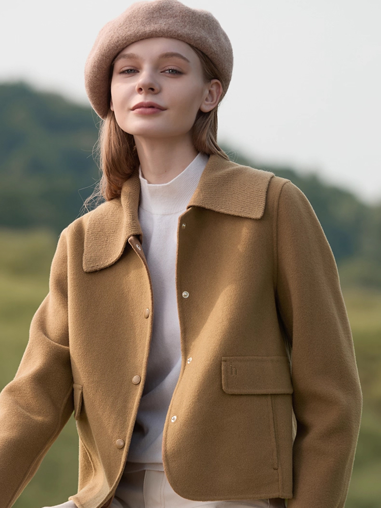 【雅丹风】Hazzys哈吉斯短大衣女秋冬时尚纯色简约夹克外套潮