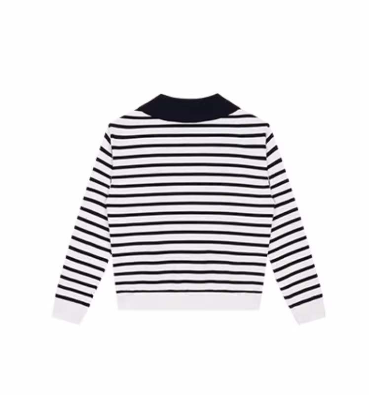 Hazzys哈吉斯条纹翻领卫衣女通勤套头长袖T恤上衣