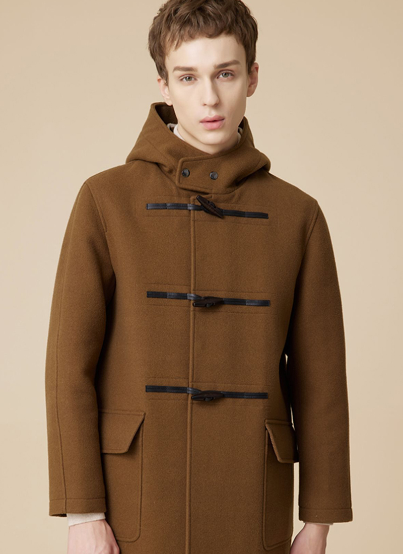 冬季新款男士连帽纯色保暖毛呢大衣中长款羊毛外套男