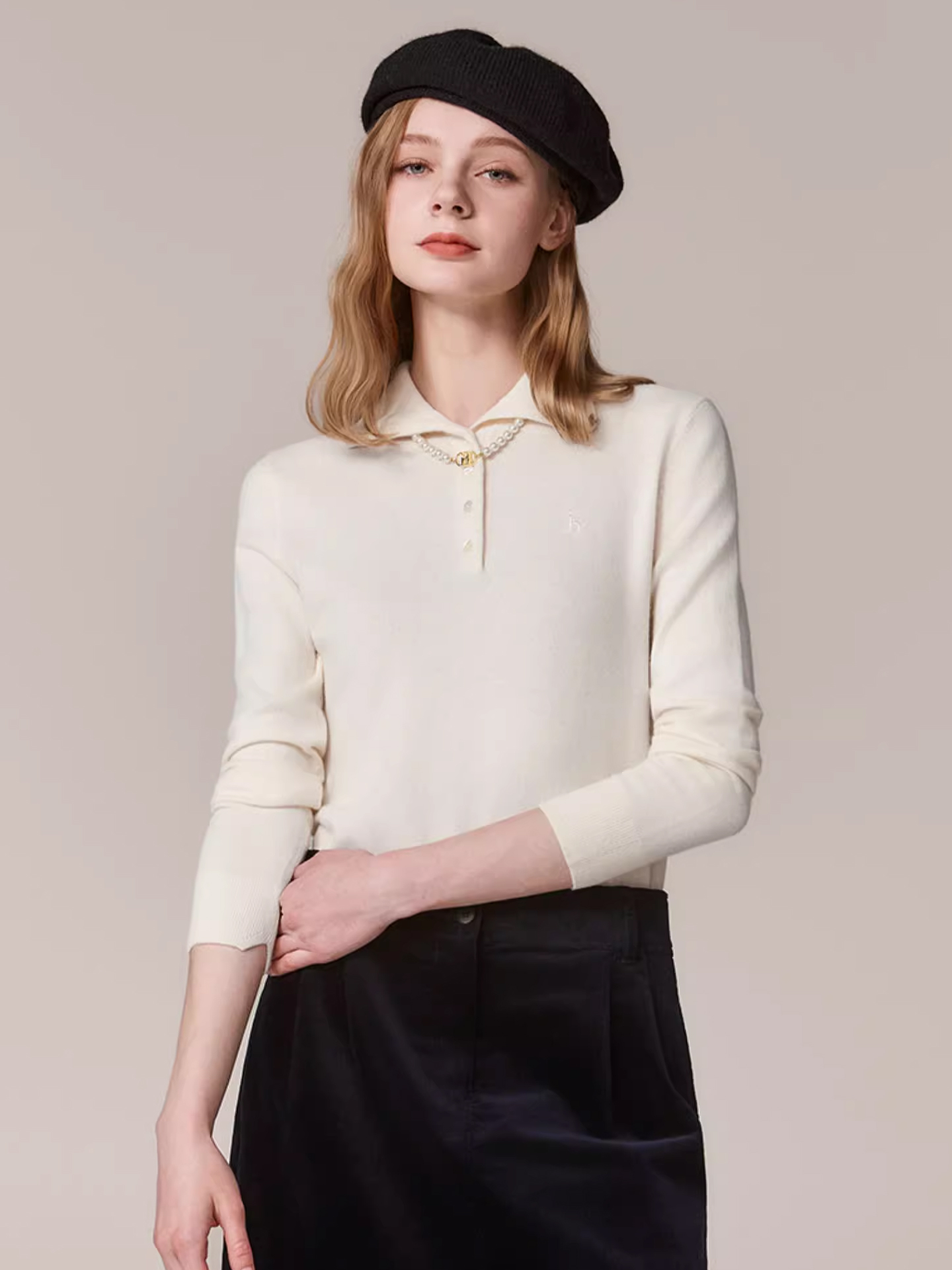 Hazzys哈吉斯针织衫女士休闲纯色上衣高领套头羊毛衫