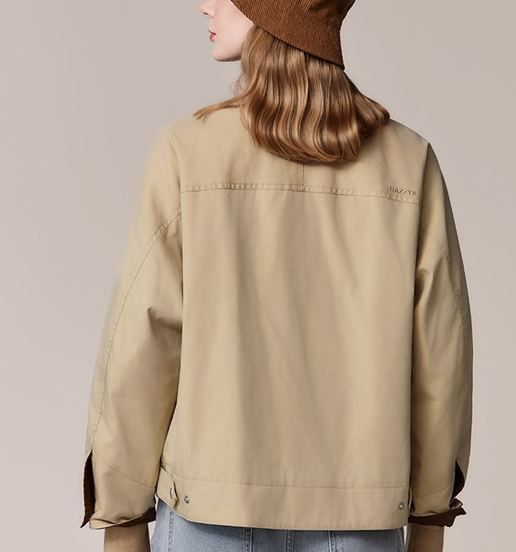 Hazzys哈吉斯拼接领夹克女时尚休闲宽松巴恩风外套