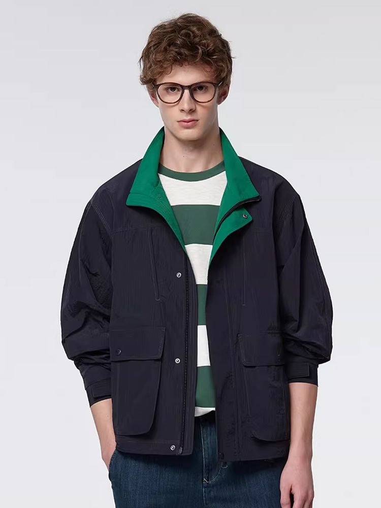 Hazzys哈吉斯春款休闲男装夹克外套时尚通勤简约上衣