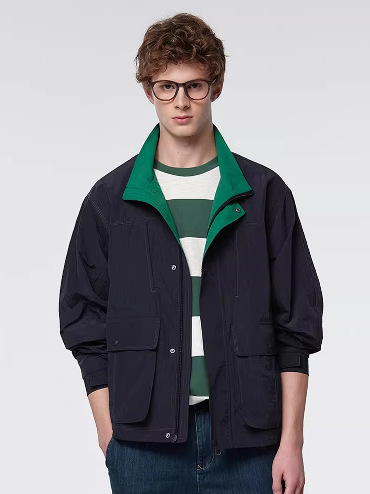 Hazzys哈吉斯春款休闲男装夹克外套时尚通勤简约上衣