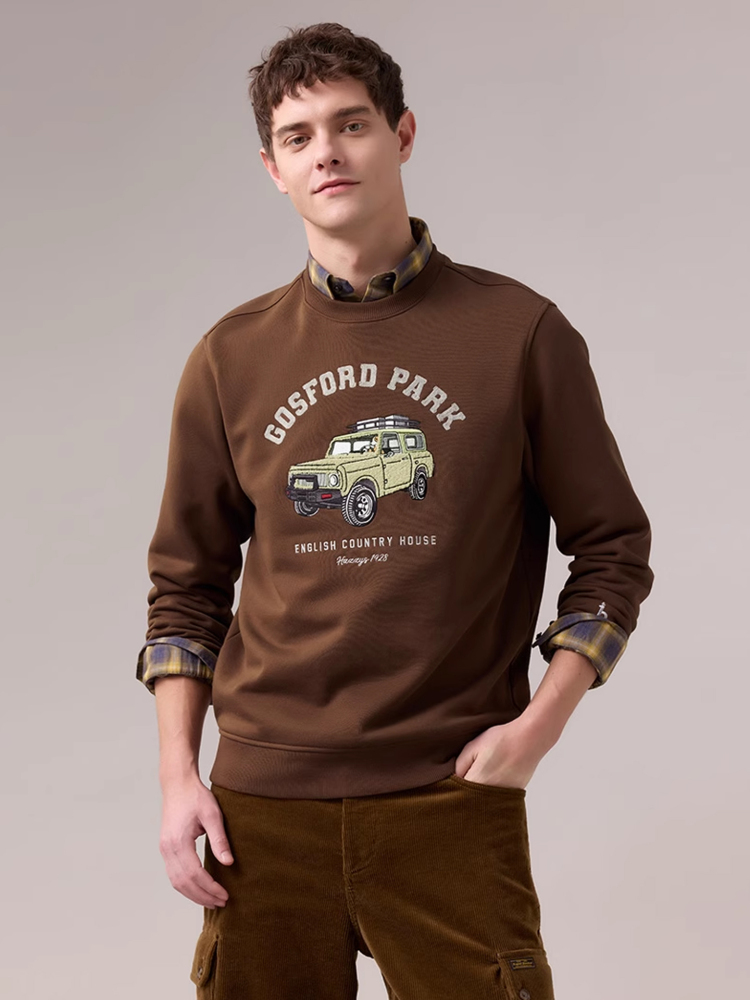 HAZZYS哈吉斯2025秋季新品男装圆领休闲卫衣长袖上衣