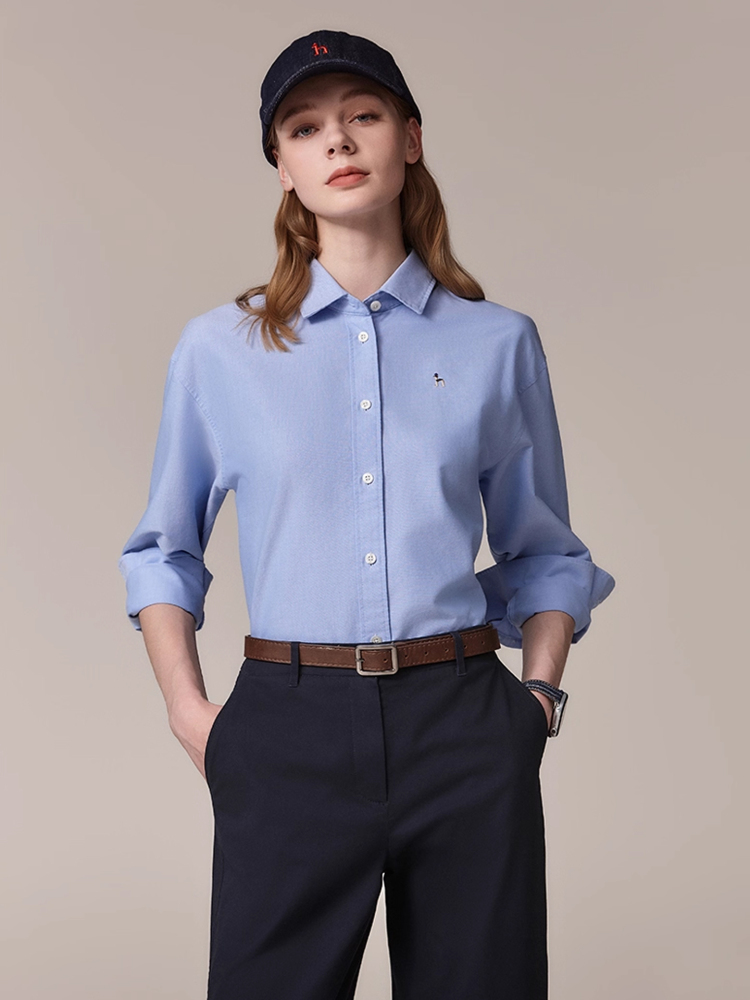 【牛津纺衬衫】Hazzys哈吉斯时尚衬衣外套男女秋宽松通勤长袖上衣