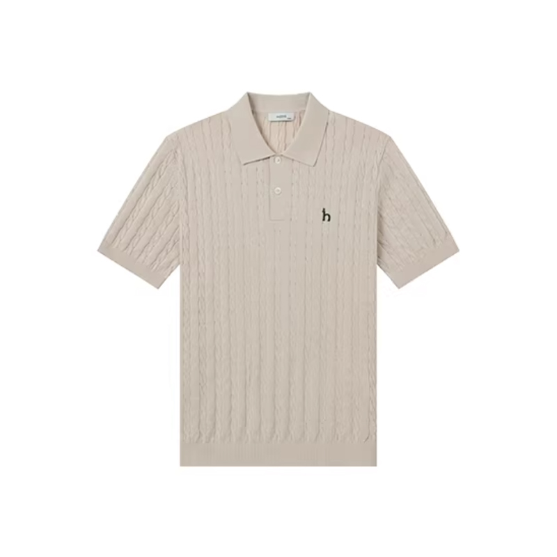 Hazzys哈吉斯春季男装休闲通勤polo领短袖绞花针织衫