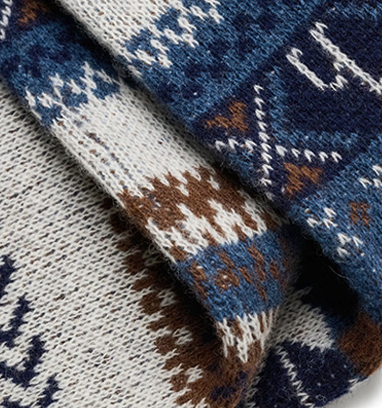 2025秋季新款菲尔岛图案撞色提花针织羊毛围巾男AAOZ1MCD044 墨水蓝IL 均码