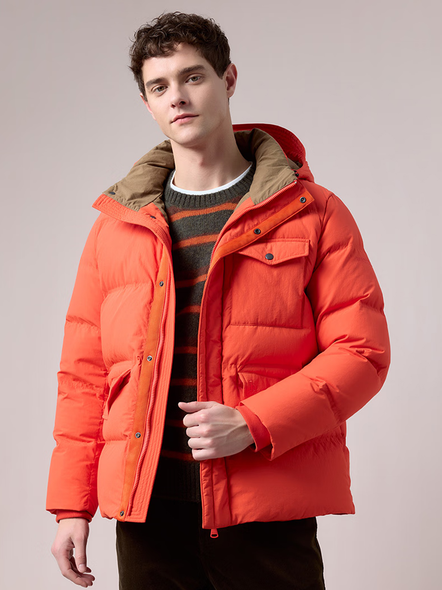 新款男士外套蓬松厚款羽绒服男ASFZU0CDU69 橙色OR