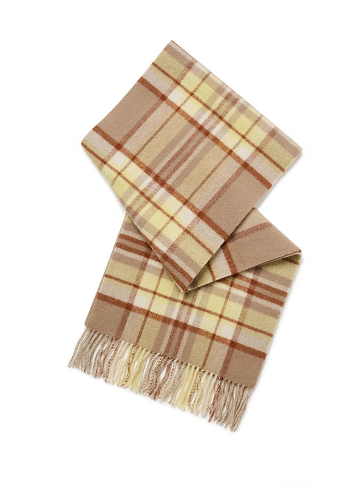 2025秋季新款女士撞色格纹羊毛保暖围巾女AAOS1FCC003 驼色CM 00