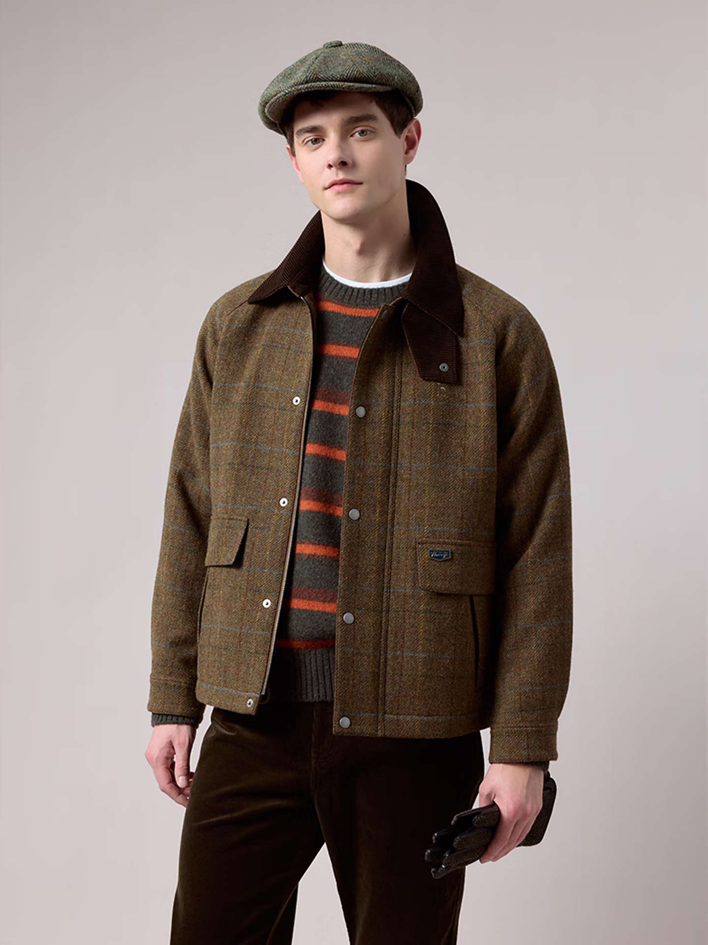 新品灯芯绒领粗纺羊毛夹克毛呢大衣男ASVZU0CDU23 棕色BW