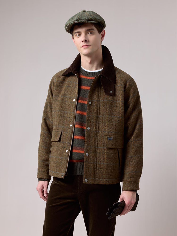 新品灯芯绒领粗纺羊毛夹克毛呢大衣男ASVZU0CDU23 棕色BW