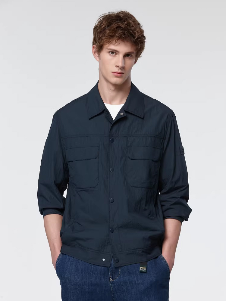 HAZZYS哈吉斯男士衬衫式夹克通勤肌理感轻量外套上衣