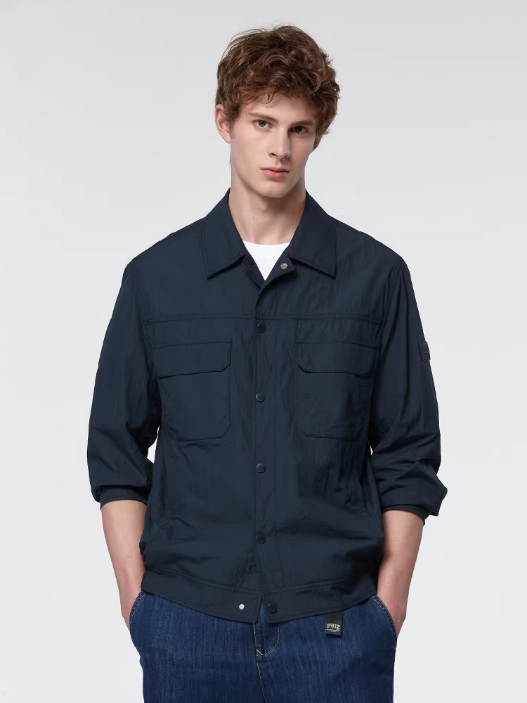 HAZZYS哈吉斯男士衬衫式夹克通勤肌理感轻量外套上衣