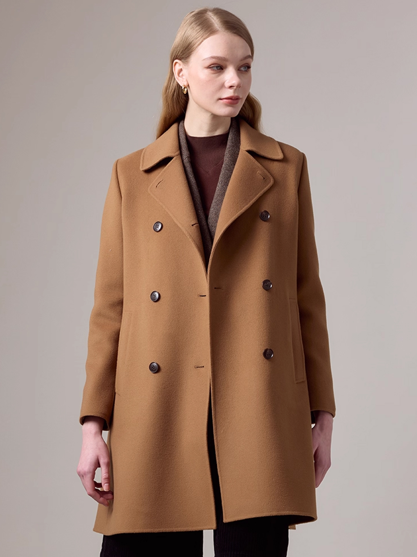 Hazzys哈吉斯中长款呢大衣女2025年冬季新款羊毛外套