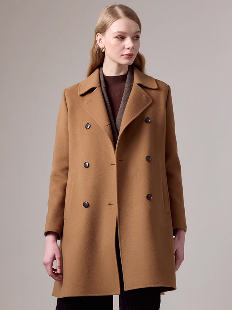 Hazzys哈吉斯中长款呢大衣女2025年冬季新款羊毛外套