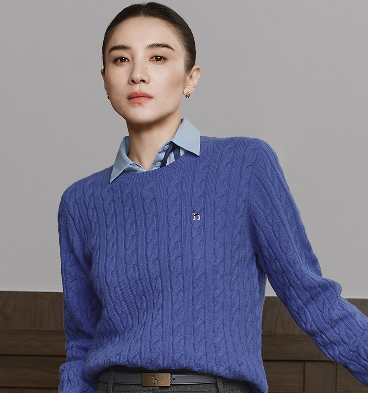 【宋佳明星同款】Hazzys哈吉斯绞花针织衫女秋冬休闲套头羊毛衫