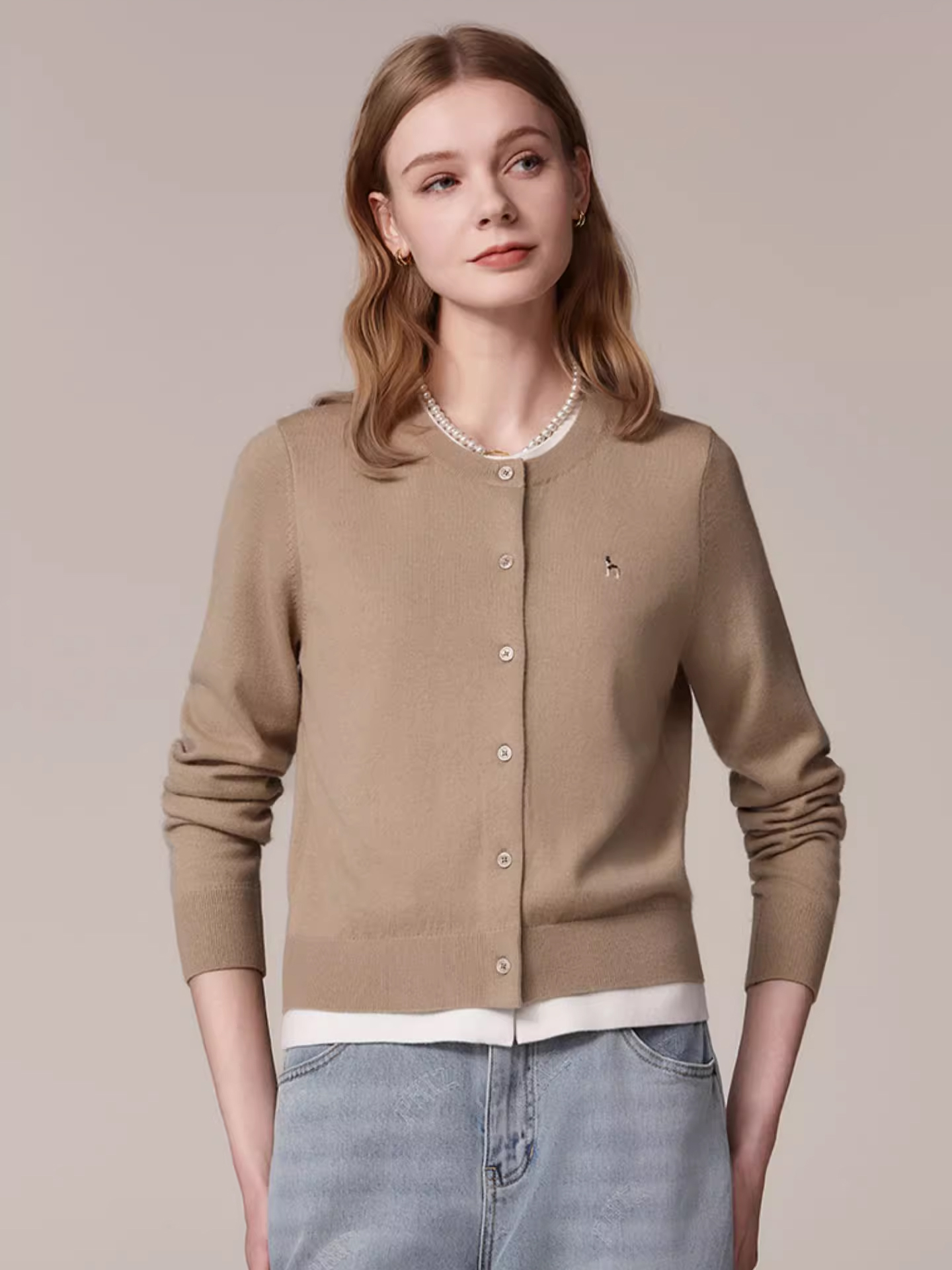 Hazzys哈吉斯针织羊毛开衫女假两件毛衣外套舒适上衣