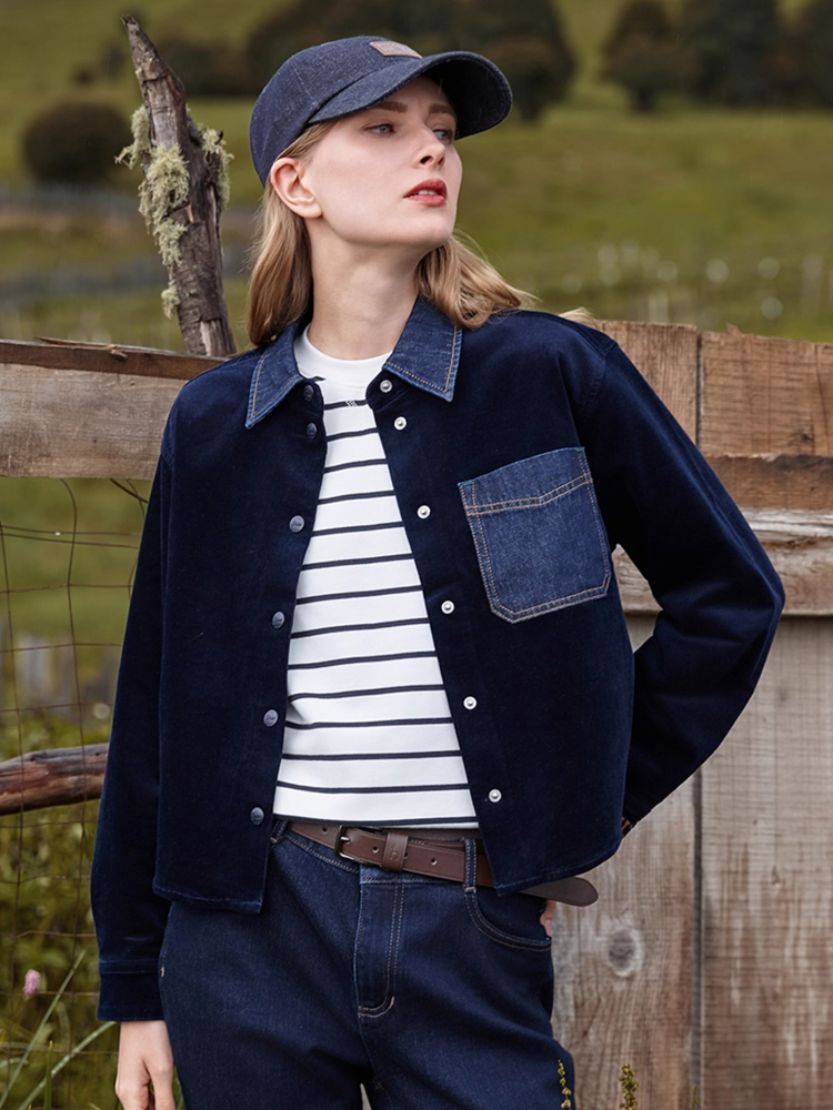 Hazzys哈吉斯短款宽松衬衫上衣女士休闲通勤衬衣外套