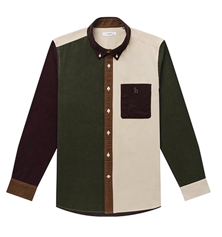 HAZZYS哈吉斯2025秋季新品男撞色拼接灯芯绒长袖衬衫