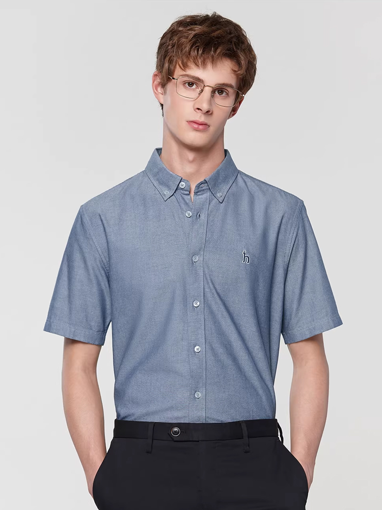 Hazzys哈吉斯棉质衬衫男夏季通勤商务多色宽松牛津纺衬衣上衣
