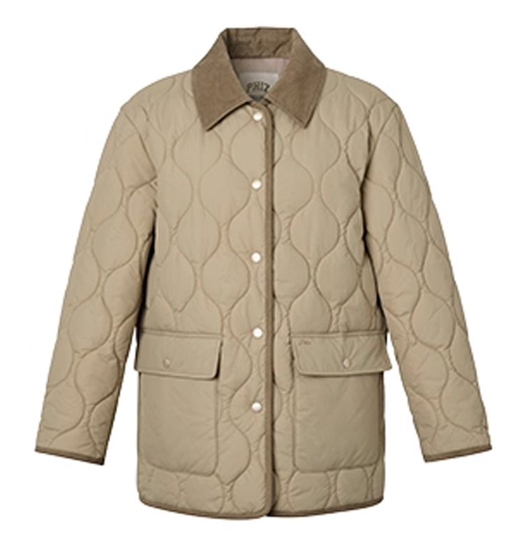 Hazzys哈吉斯宽松棉服女时尚休闲通勤灯芯绒翻领外套