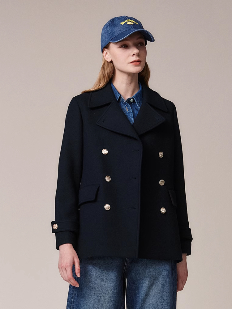 Hazzys哈吉斯简约时尚中长款羊毛大衣女士秋冬季舒适保暖毛呢外套